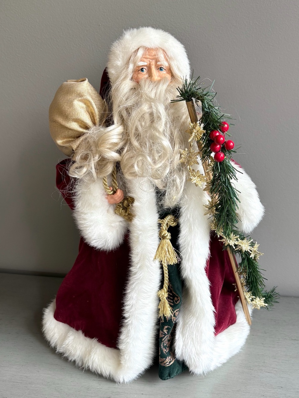 Vintage Santa Claus Christmas Tree Topper Decor Velvet Robe Gifts 15" Holiday
